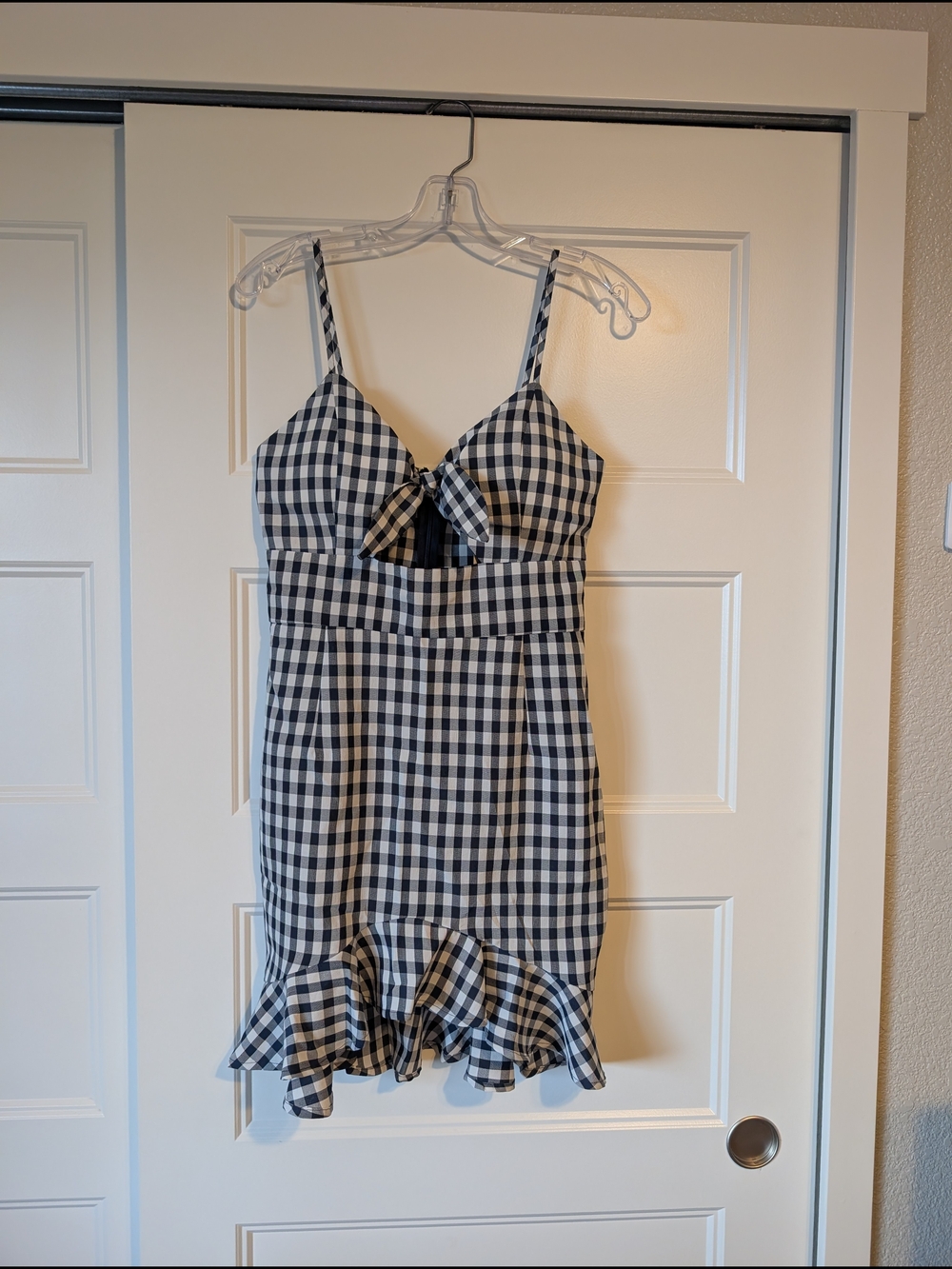 Impressions Navy and White Gingham Tie-Front Dress